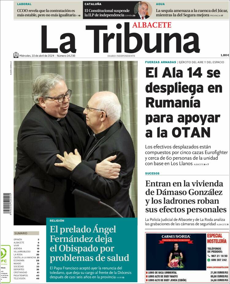 Portada de La Tribuna de Albacete (España)