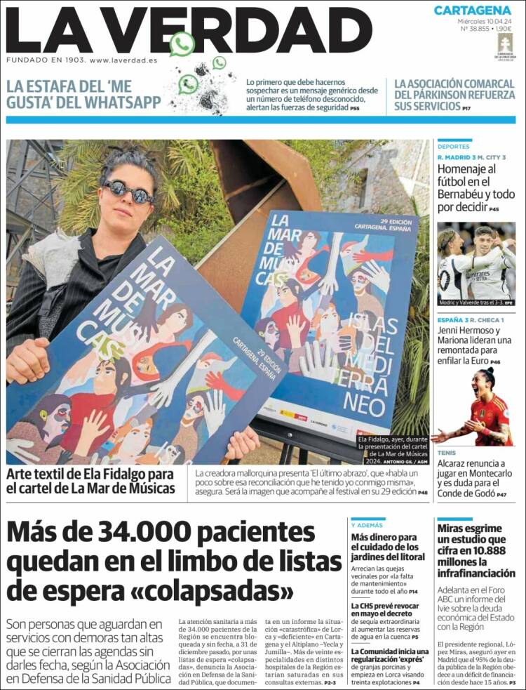 Portada de La Verdad de Cartagena (España)