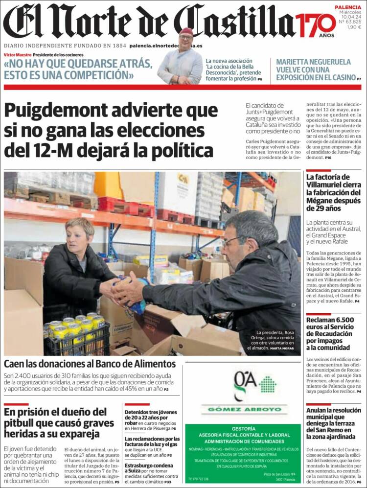 Portada de Norte de Castilla - Palencia (España)