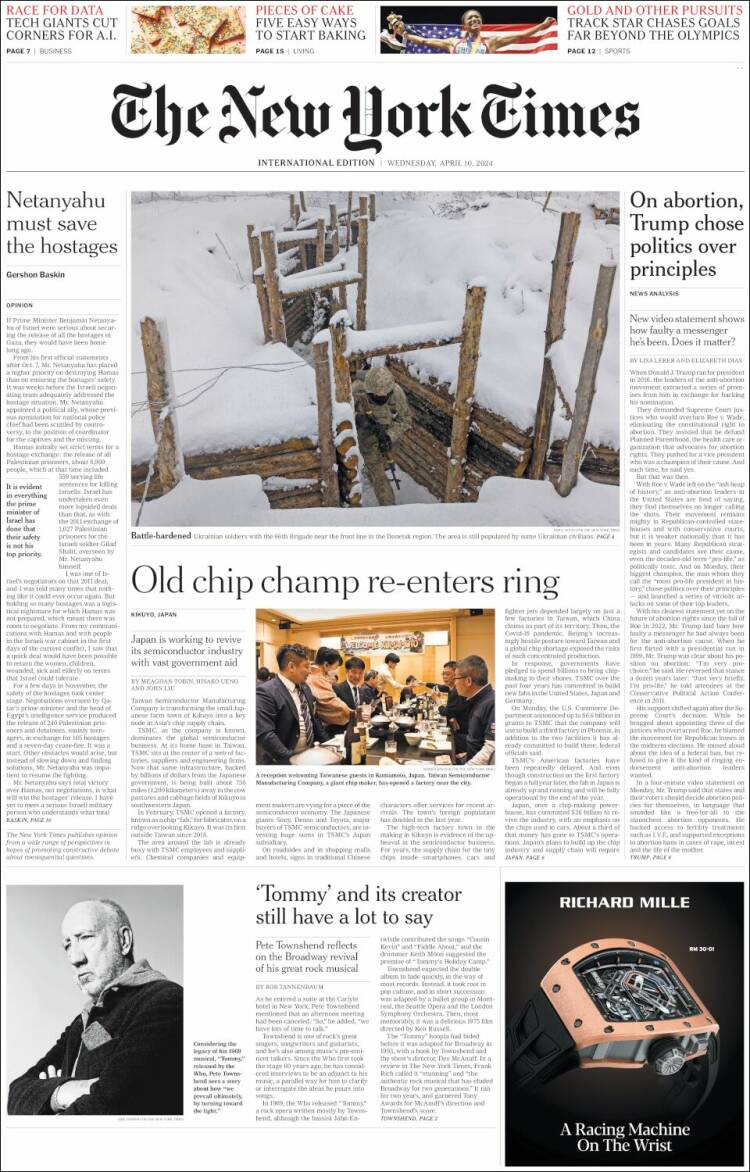 Portada de International New York Times (Europa)