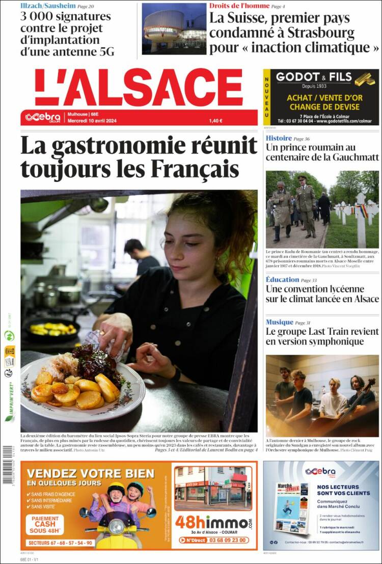 Portada de Journal L'Alsace (Francia)