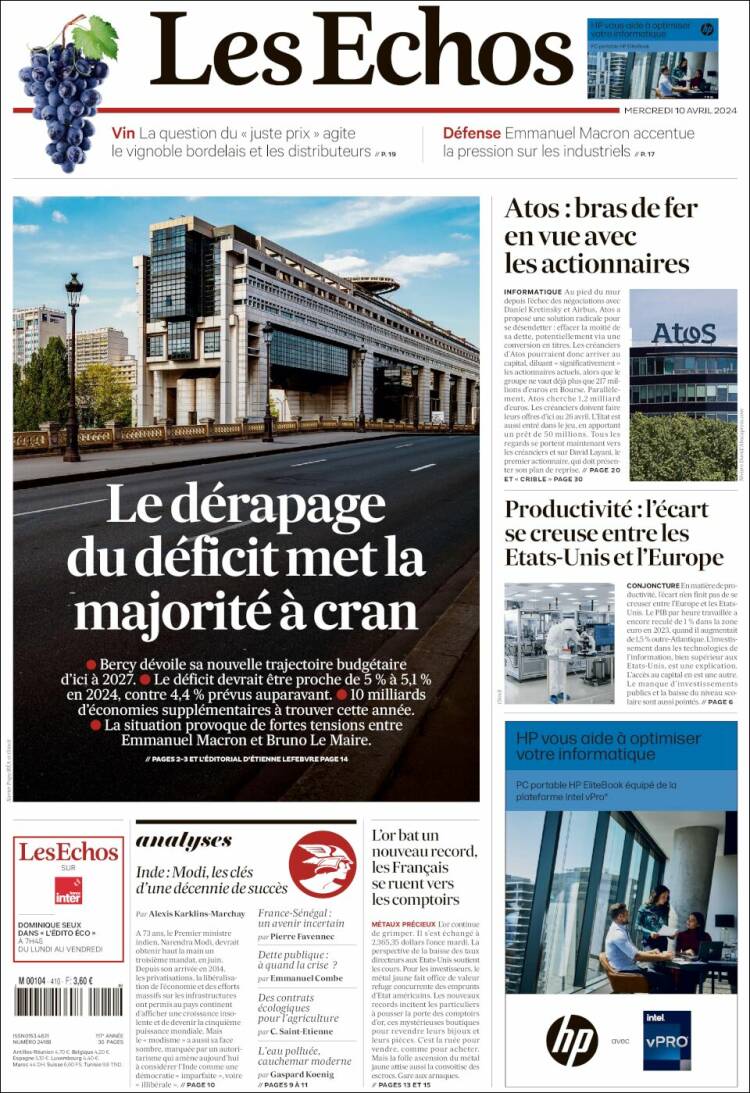 Portada de Les Echos (Francia)