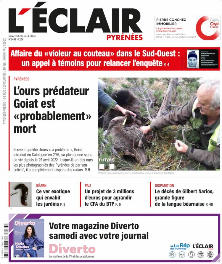 Portada de L'Eclair des Pyrénées (Francia)