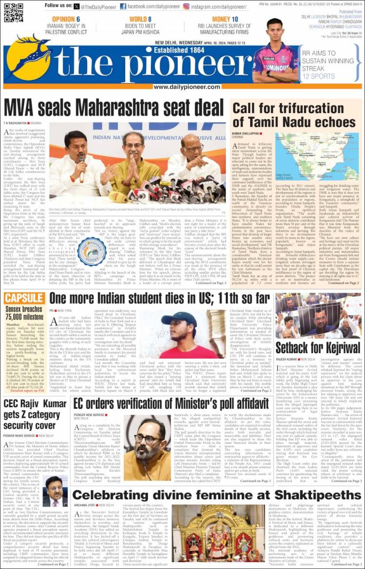 Portada de The Pioneer (India)