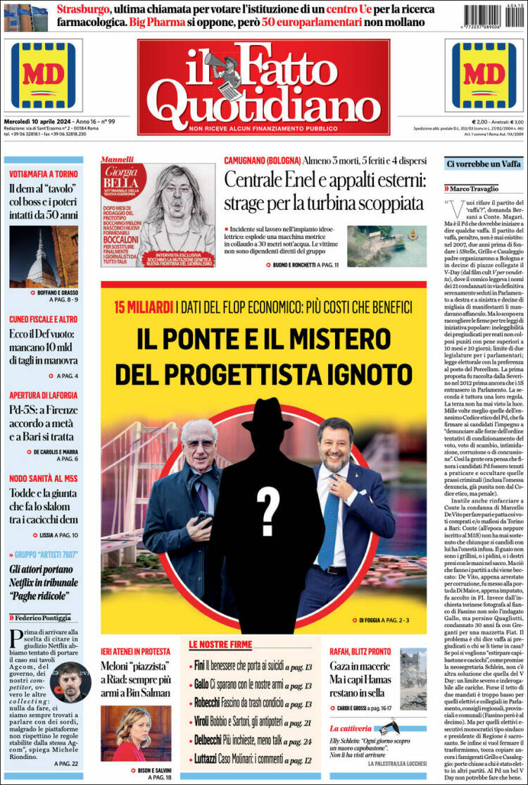 Portada de Il Fatto Quotidiano (Italia)