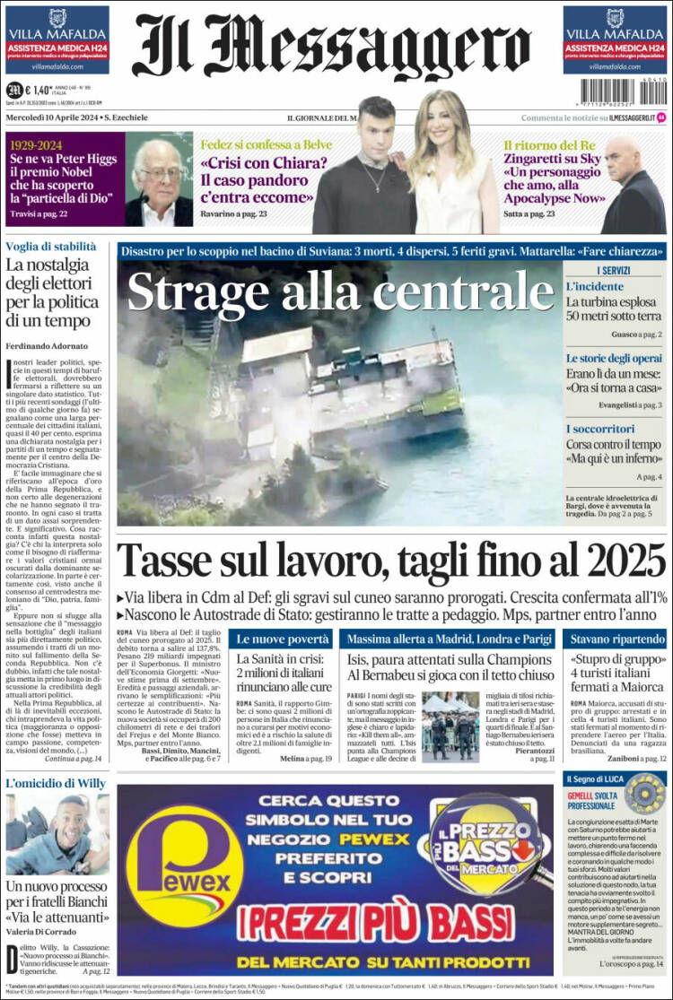 Portada de Il Messaggero (Italia)