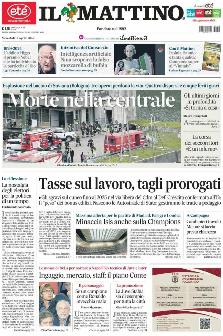 Portada de Il Mattino (Italia)