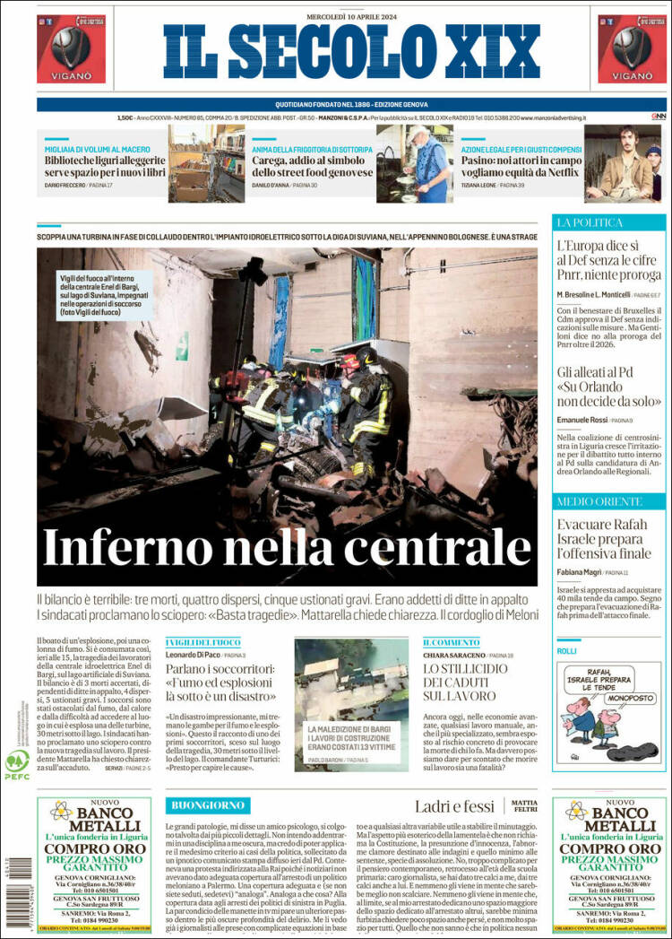 Portada de Il Secolo XIX (Italia)