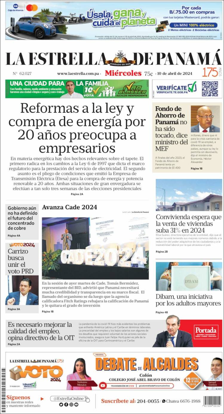 Portada de La Estrella de Panamá (Panam&aacute;)