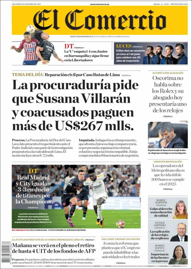 Portada de El Comercio (Perú)