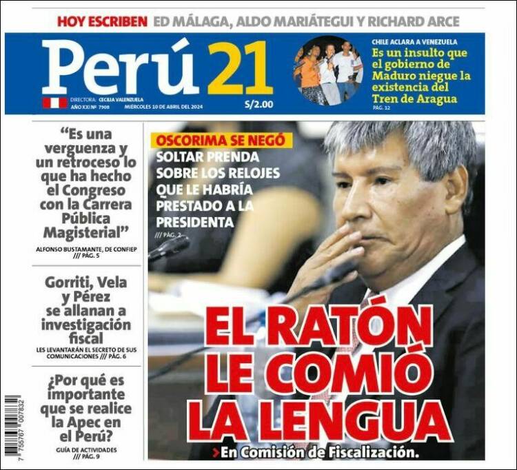 Portada de Perú 21 (Perú)
