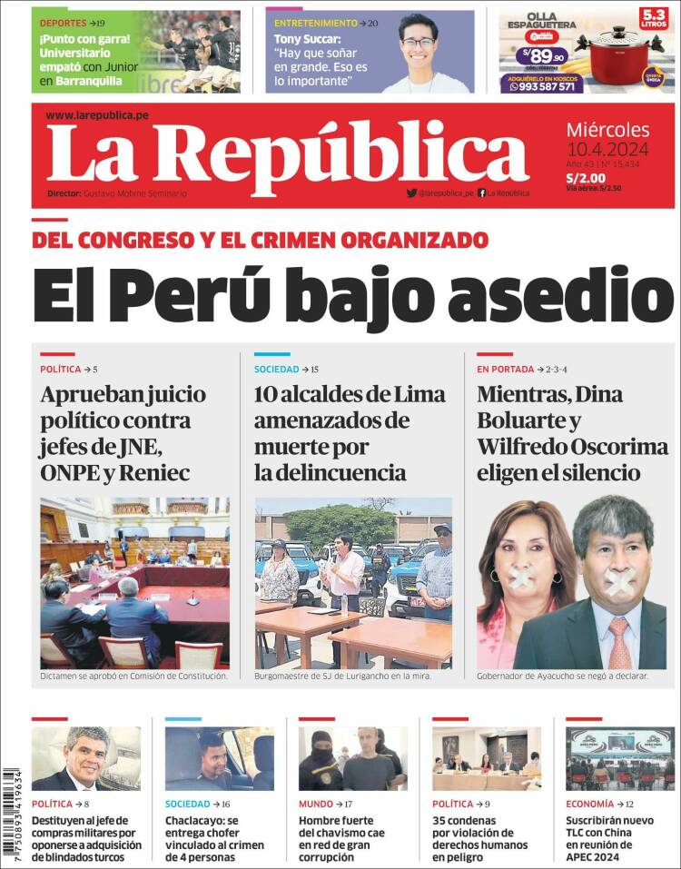 Portada de La Republica (Perú)