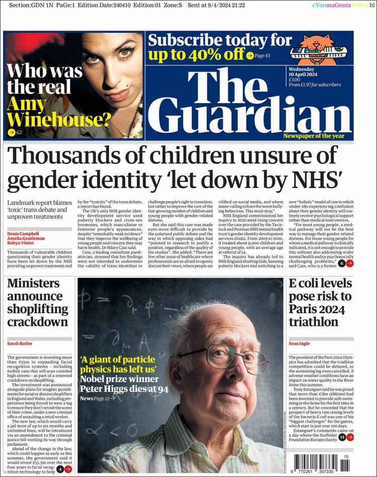 Portada de The Guardian (Reino Unido)