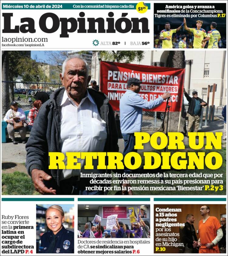 Portada de La Opinión (USA)