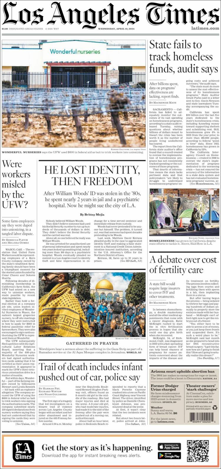 Portada de Los Angeles Times (USA)