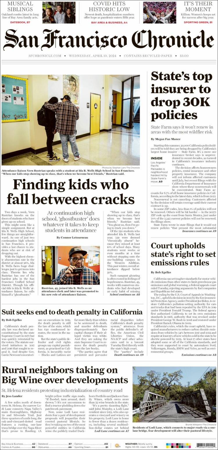 Portada de San Francisco Chronicle (USA)