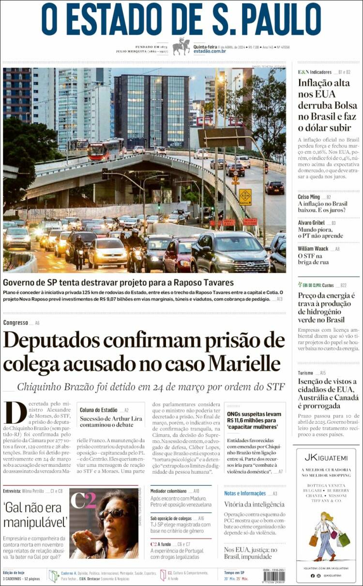 Portada de O Estado de São Paulo (Brasil)