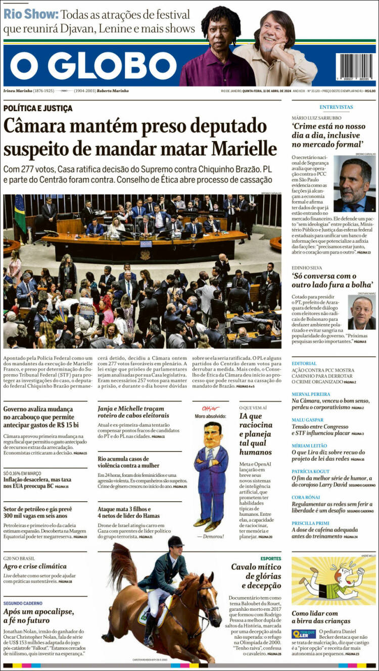 Portada de O Globo (Brasil)