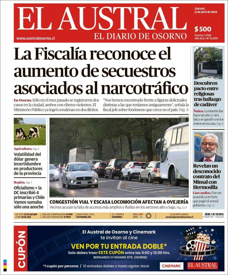 Portada de El Austral de Osorno (Chile)