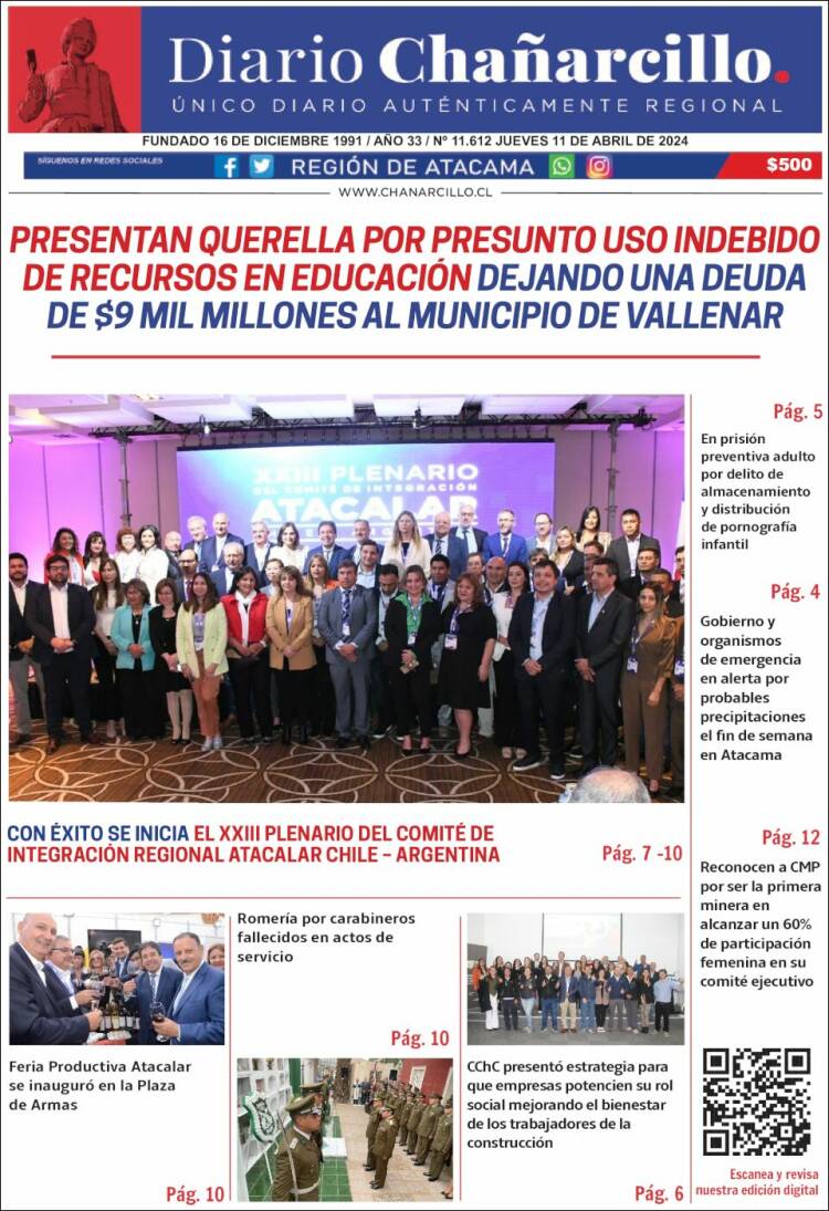 Portada de Diario Chañarcillo (Chile)