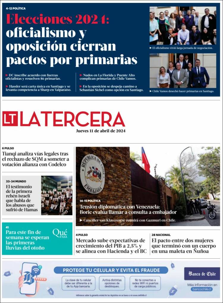 Portada de La Tercera (Chile)