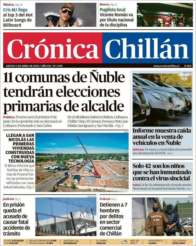 Portada de Crónica Chillán (Chile)