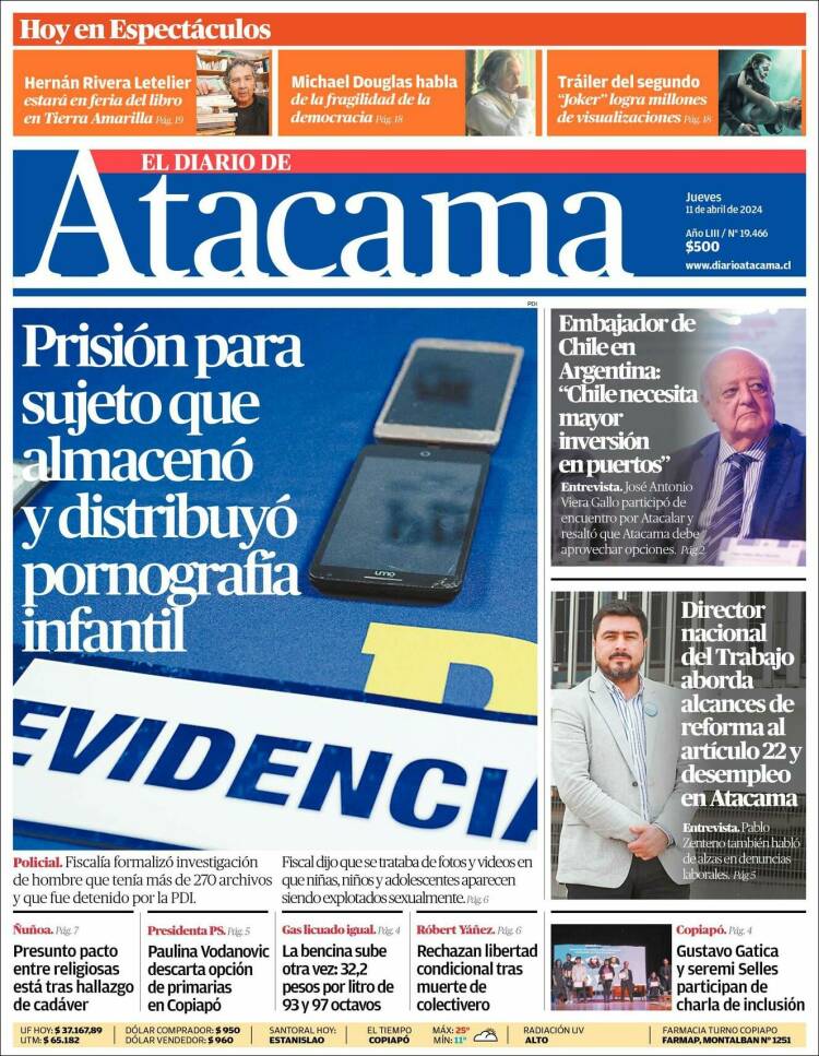 Portada de Diario de Atacama (Chile)