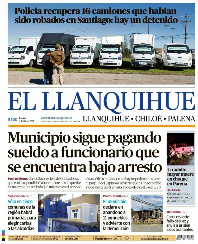 Portada de El Llanquihue (Chile)