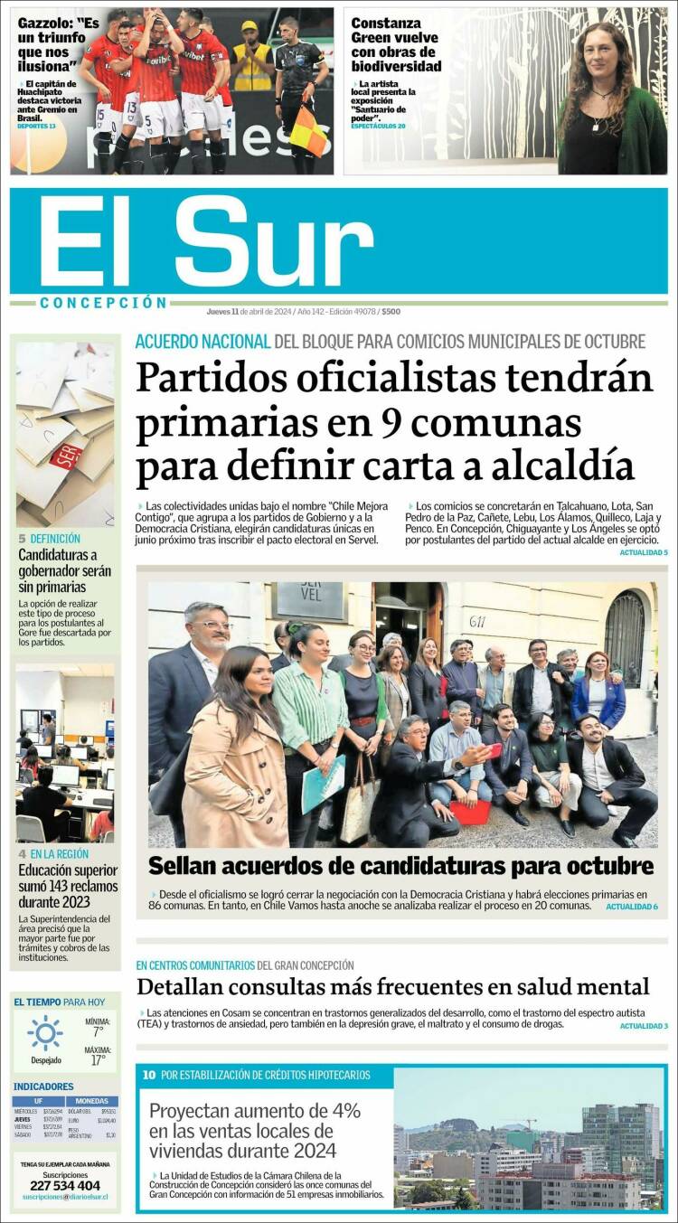 Portada de El Sur (Chile)