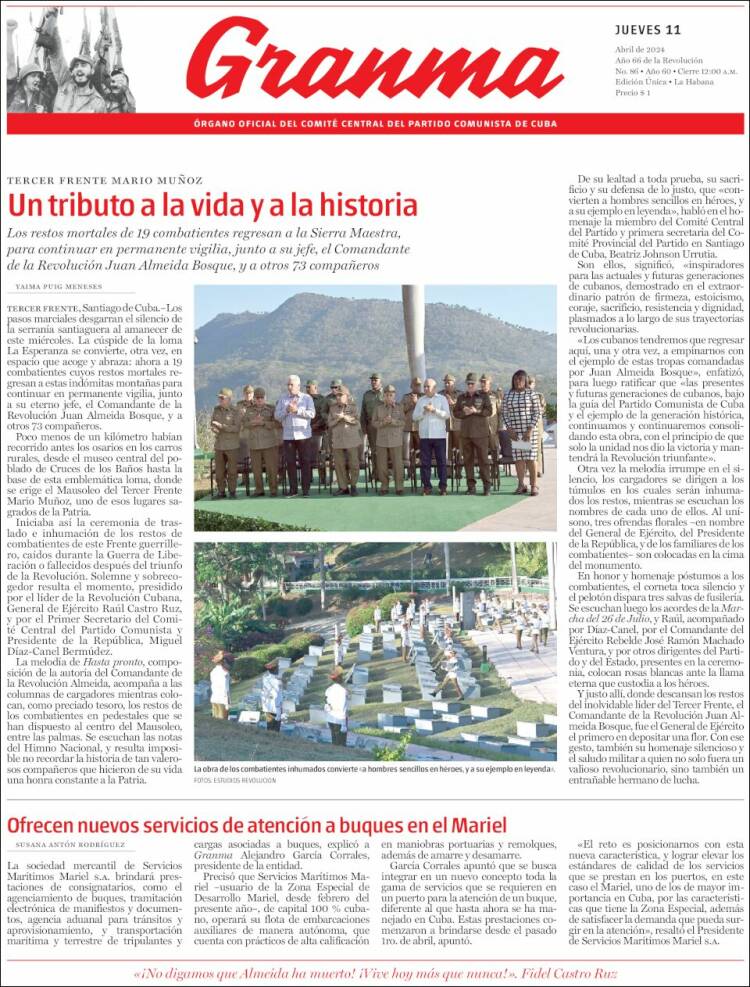 Portada de Granma (Cuba)