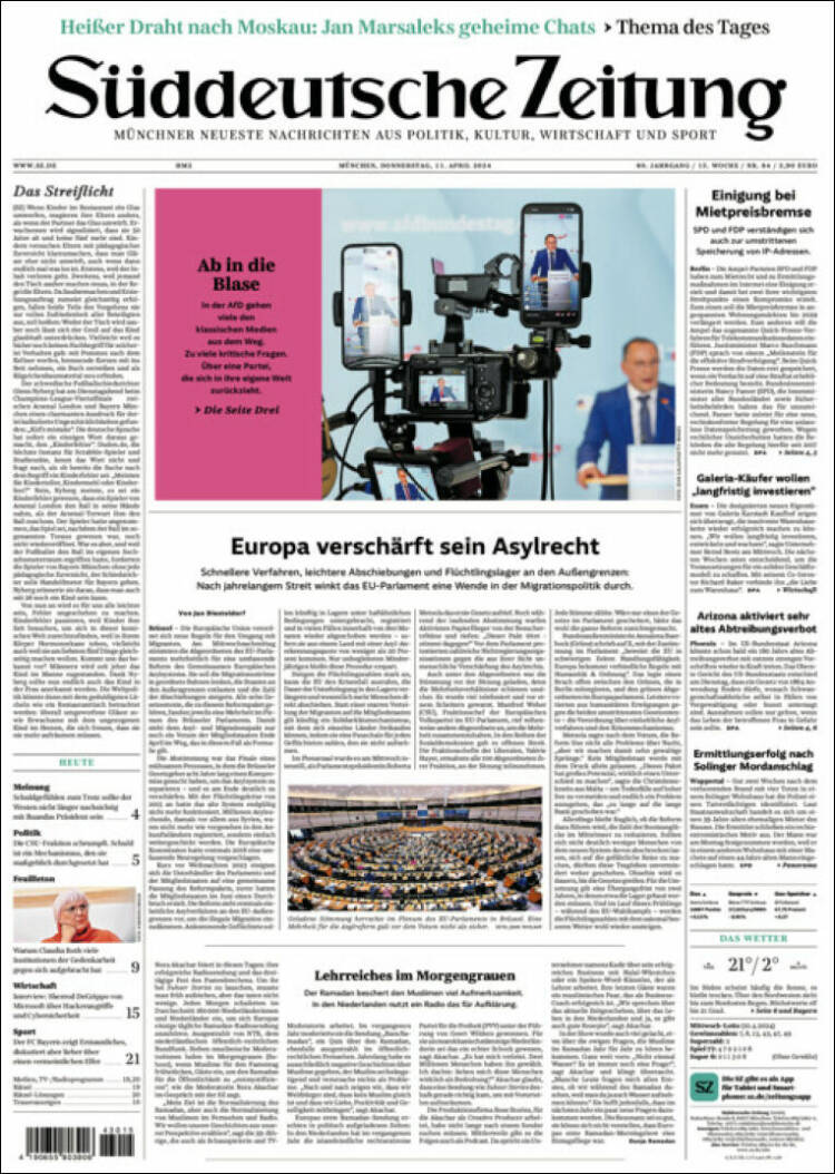 Portada de Sueddeutsche (Alemania)