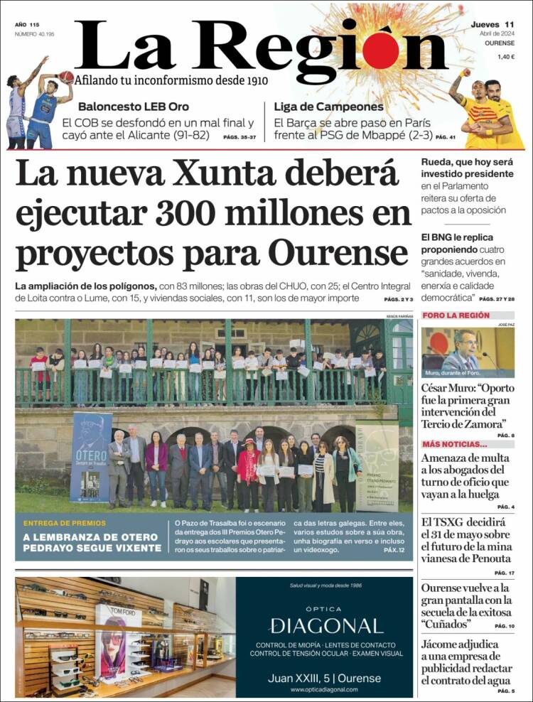 Portada de La Región de Ourense (España)