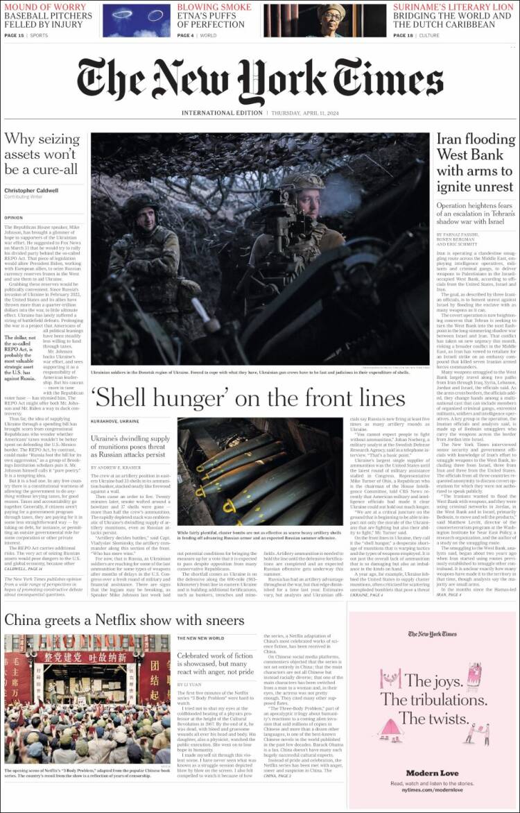 Portada de International New York Times (Europa)