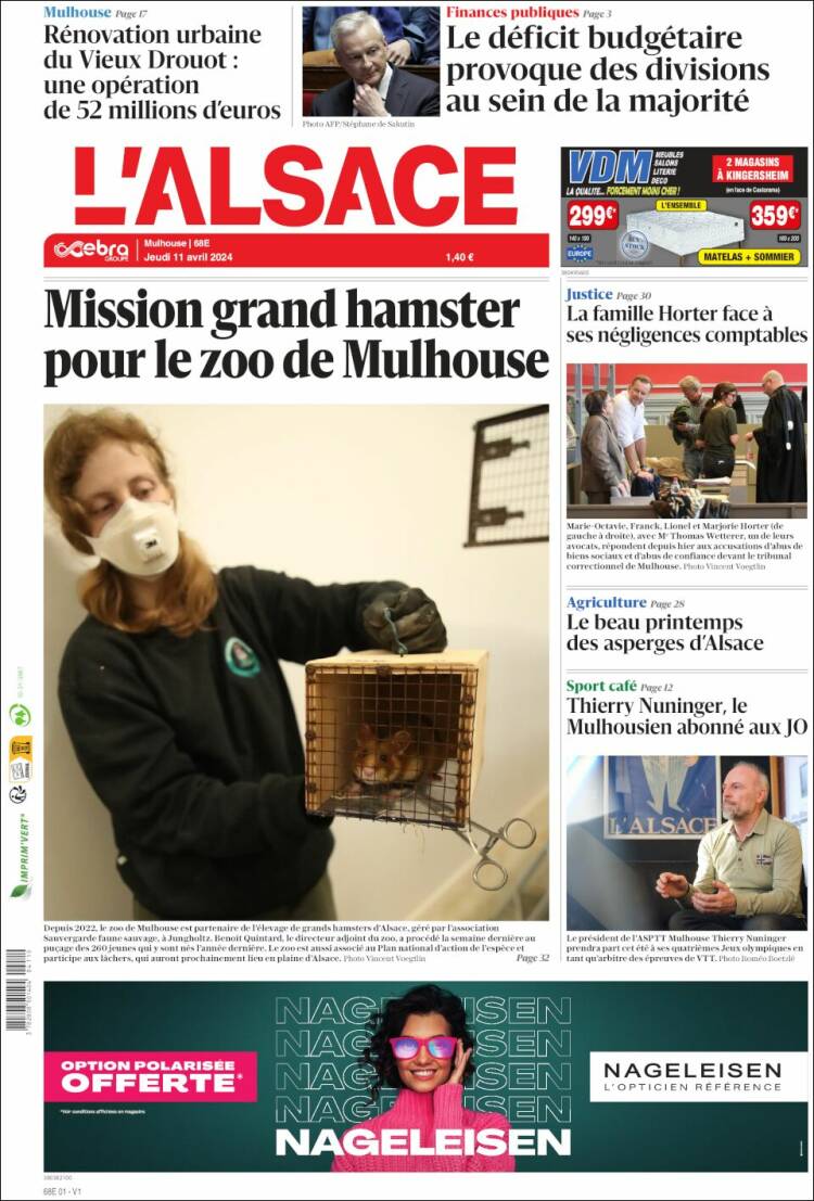 Portada de Journal L'Alsace (Francia)