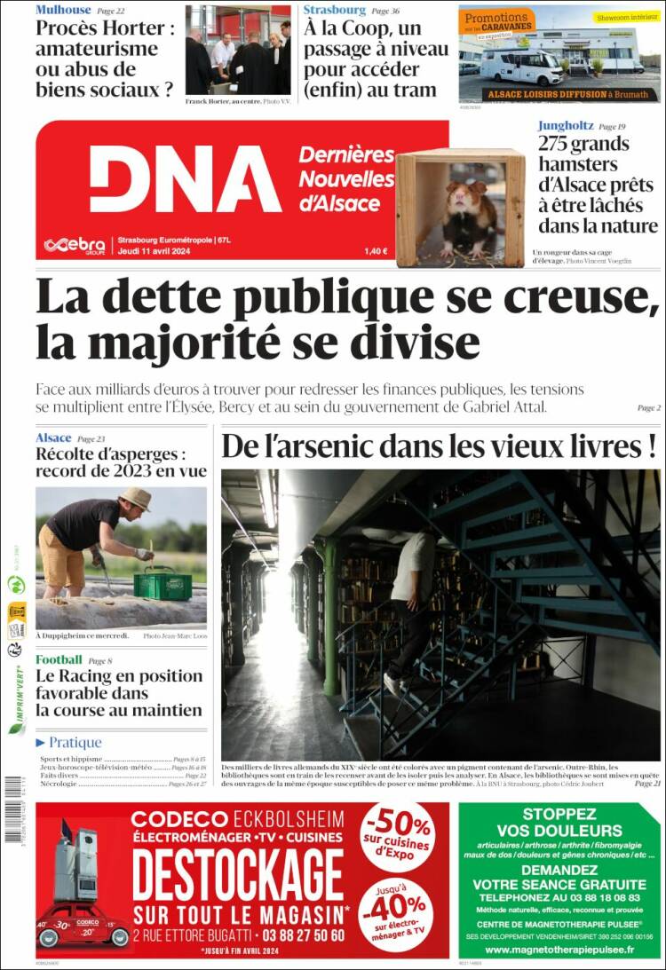 Portada de Les Dernières Nouvelles d'Alsace (Francia)
