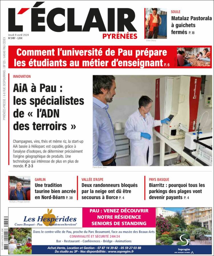 Portada de L'Eclair des Pyrénées (Francia)
