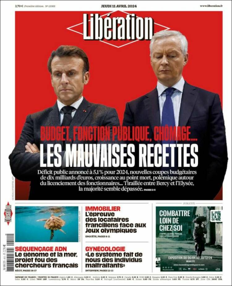 Portada de Libération (Francia)