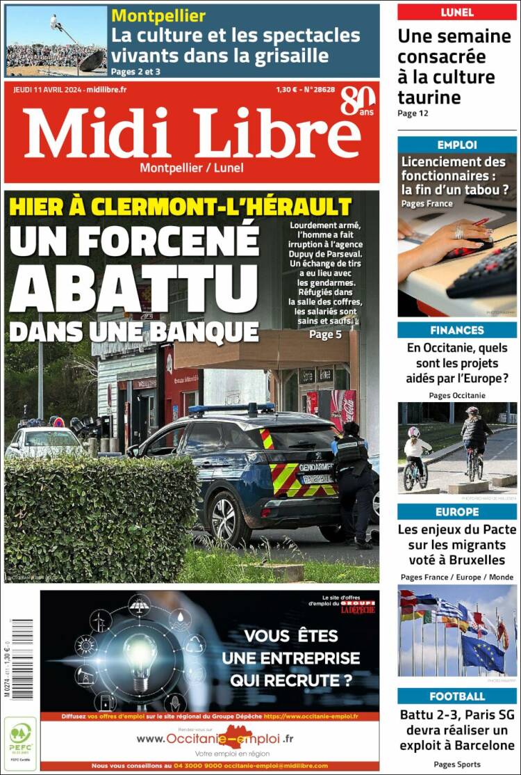 Portada de Midi Libre (Francia)