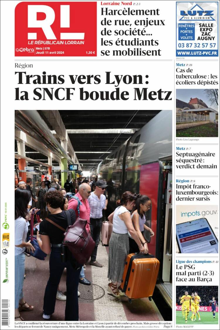 Portada de Le Republicain Lorrain (Francia)