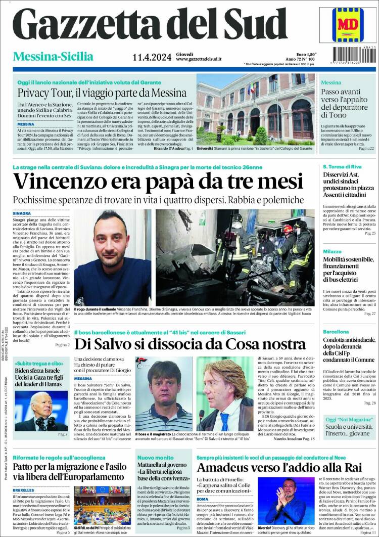 Portada de Gazzetta del Sud (Italia)