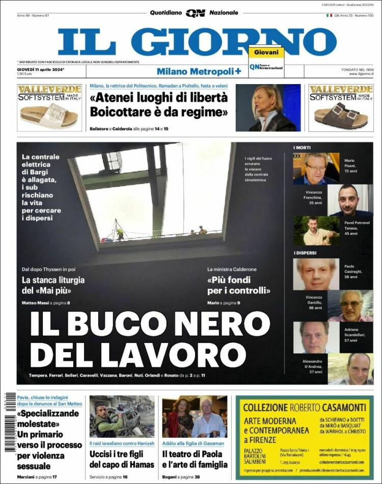 Portada de Il Giorno (Italia)