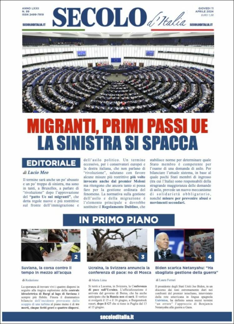Portada de Secolo d'Italia (Italia)