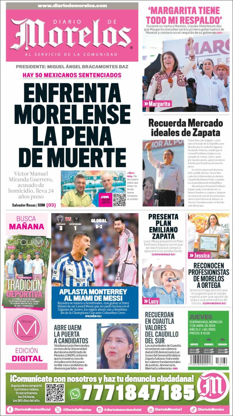 Portada de Diario de Morelos (M&eacute;xico)