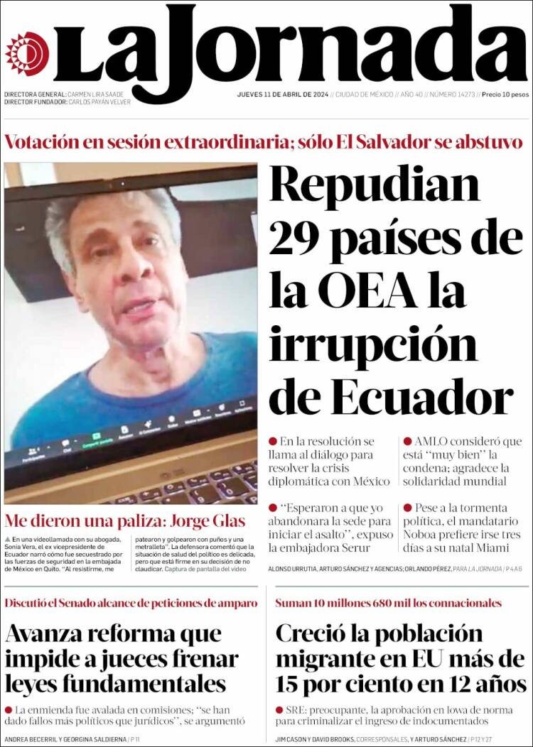 Portada de La Jornada (M&eacute;xico)