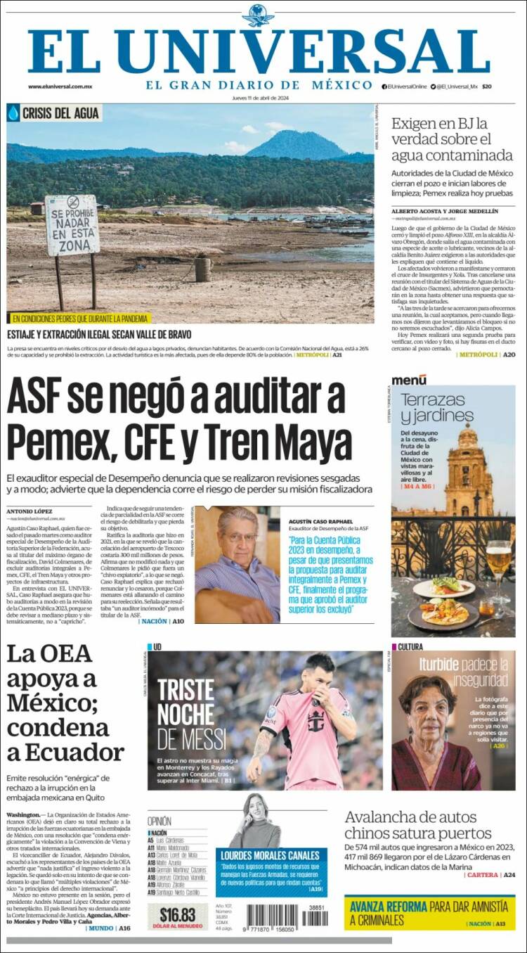 Portada de El Universal (M&eacute;xico)