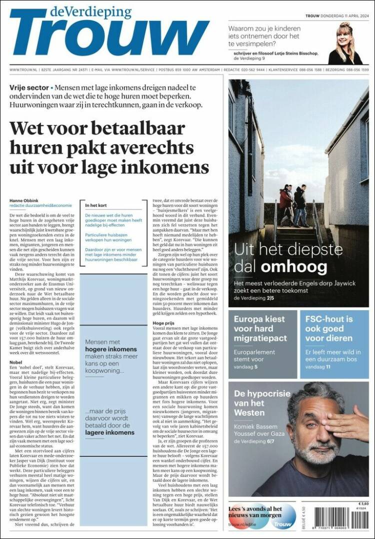 Portada de Trouw (Pa&iacute;ses Bajos)