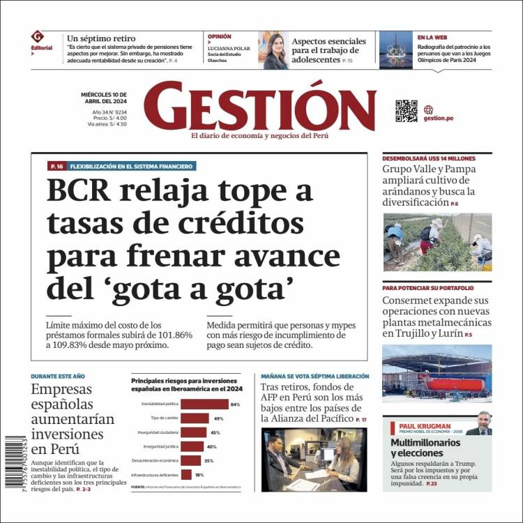 Portada de Diario Gestión (Perú)