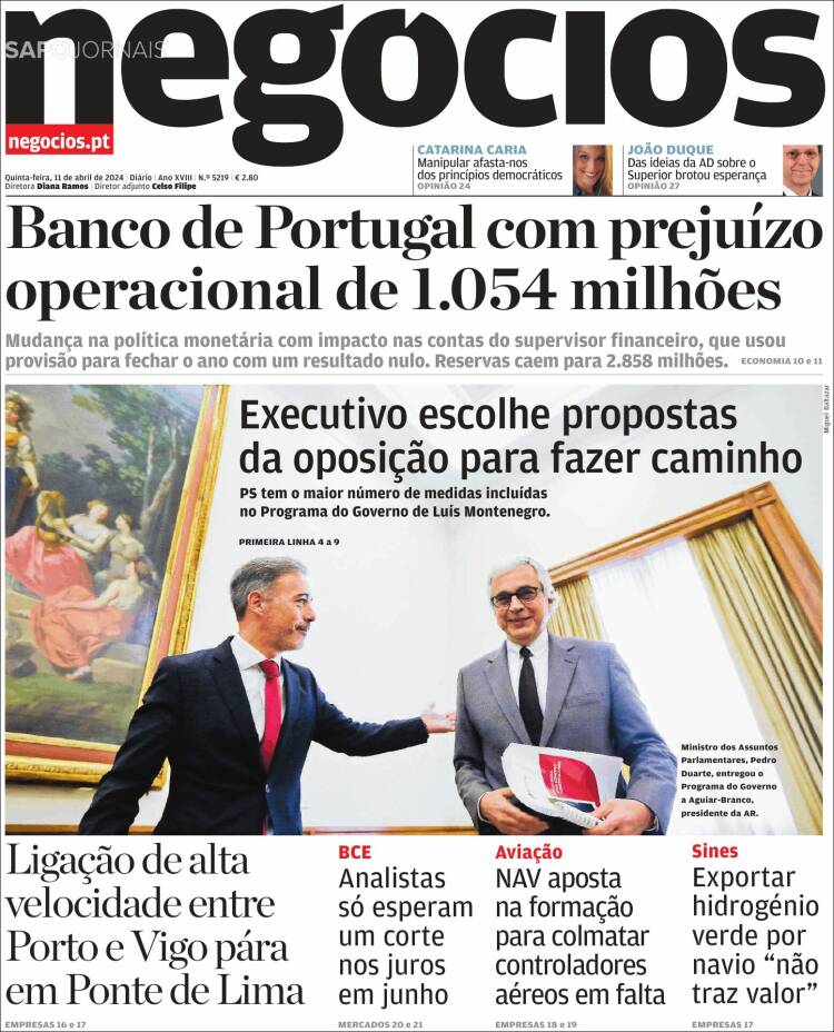 Portada de Jornal de Negócios (Portugal)