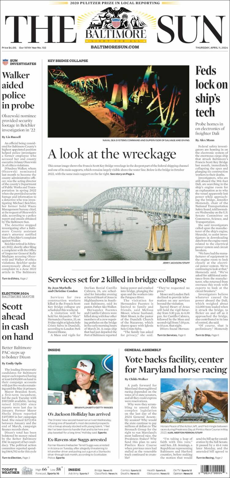 Portada de The Baltimore Sun (USA)