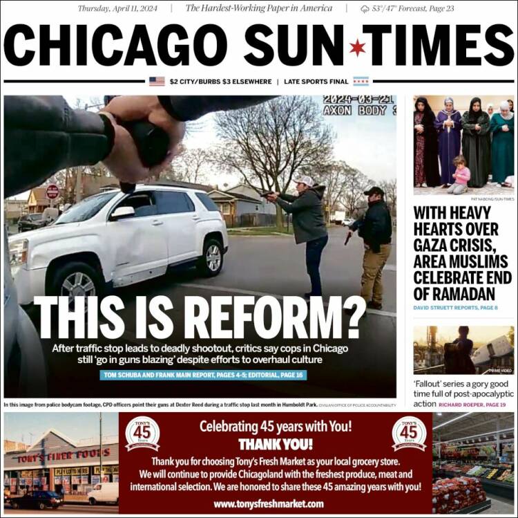 Portada de Chicago Sun-Times (USA)